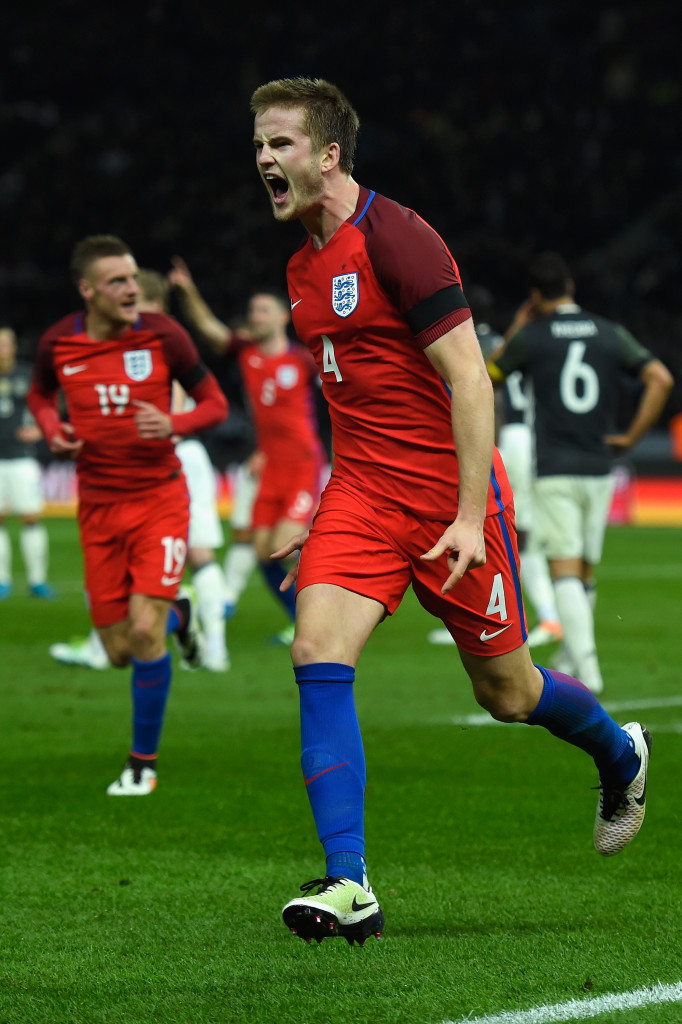 BERLIN, GERMANY - MARCH 26: Eric Dier of England celebrates after scoring the winner during an International friendly between Germany and England at Olympiastadion on March 26, 2016 in Berlin, Germany. (Photo by Mike Hewitt/Getty Images)